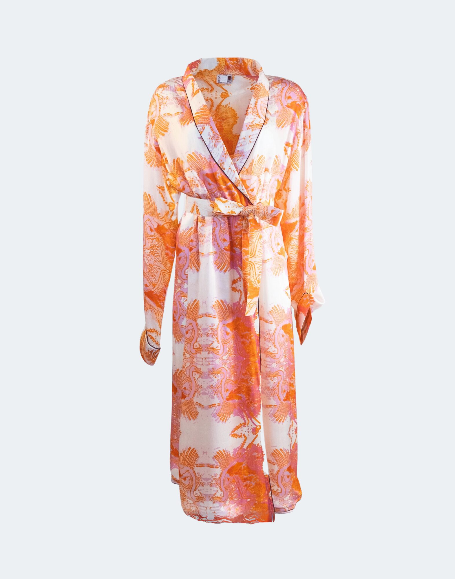 white and coral printed robe