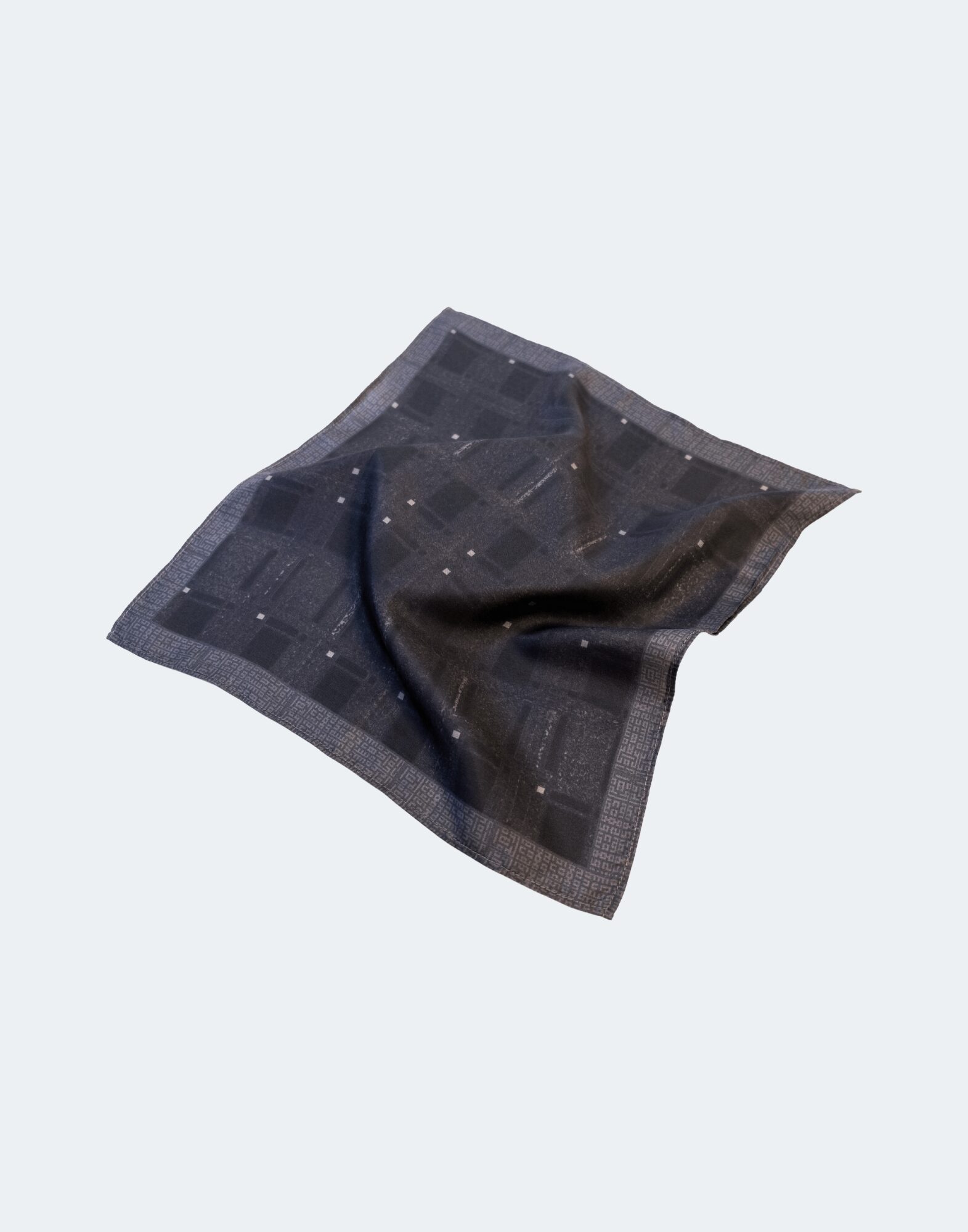 flat laid pocket square in black with gray checks