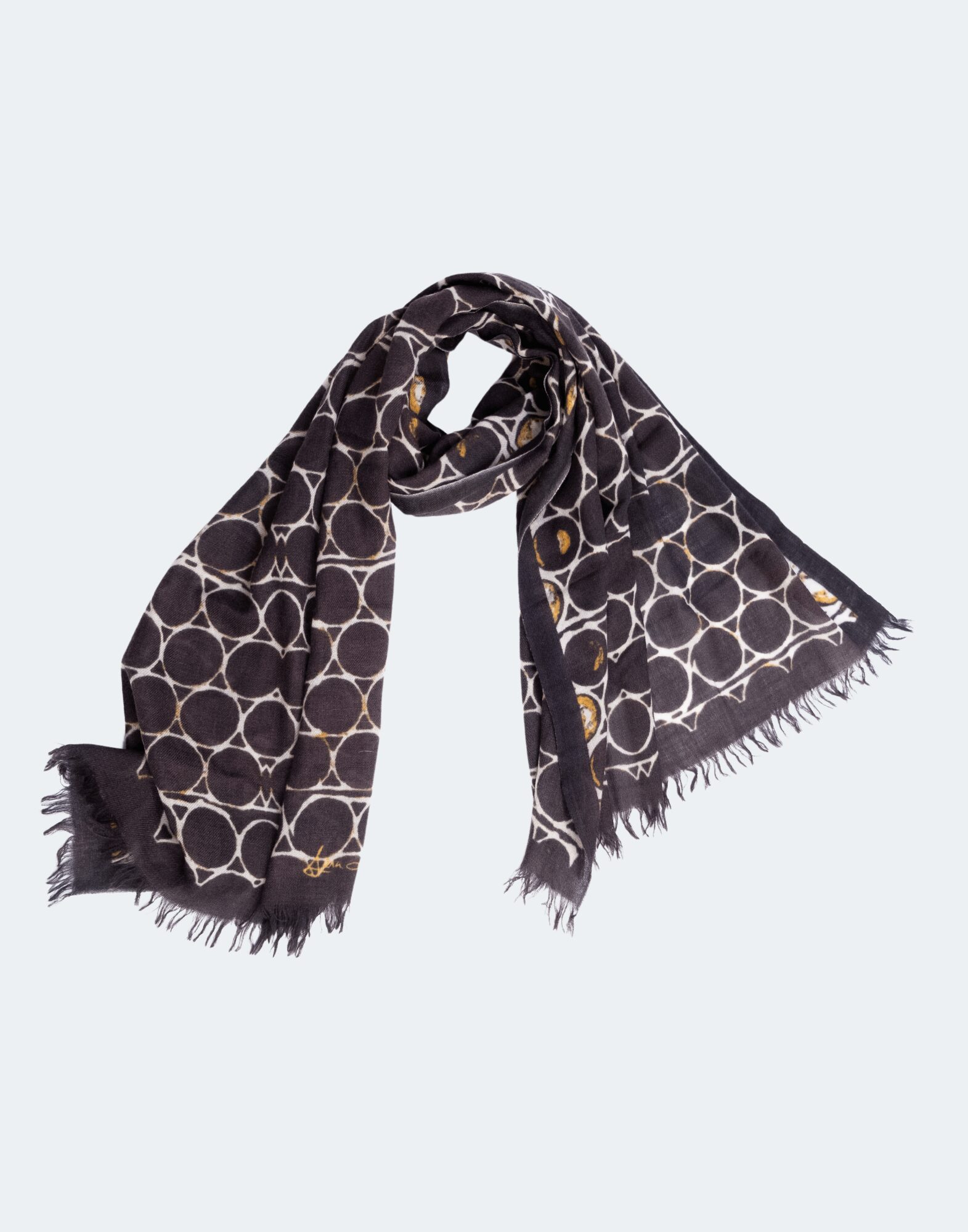 dark scarf with circular pattern