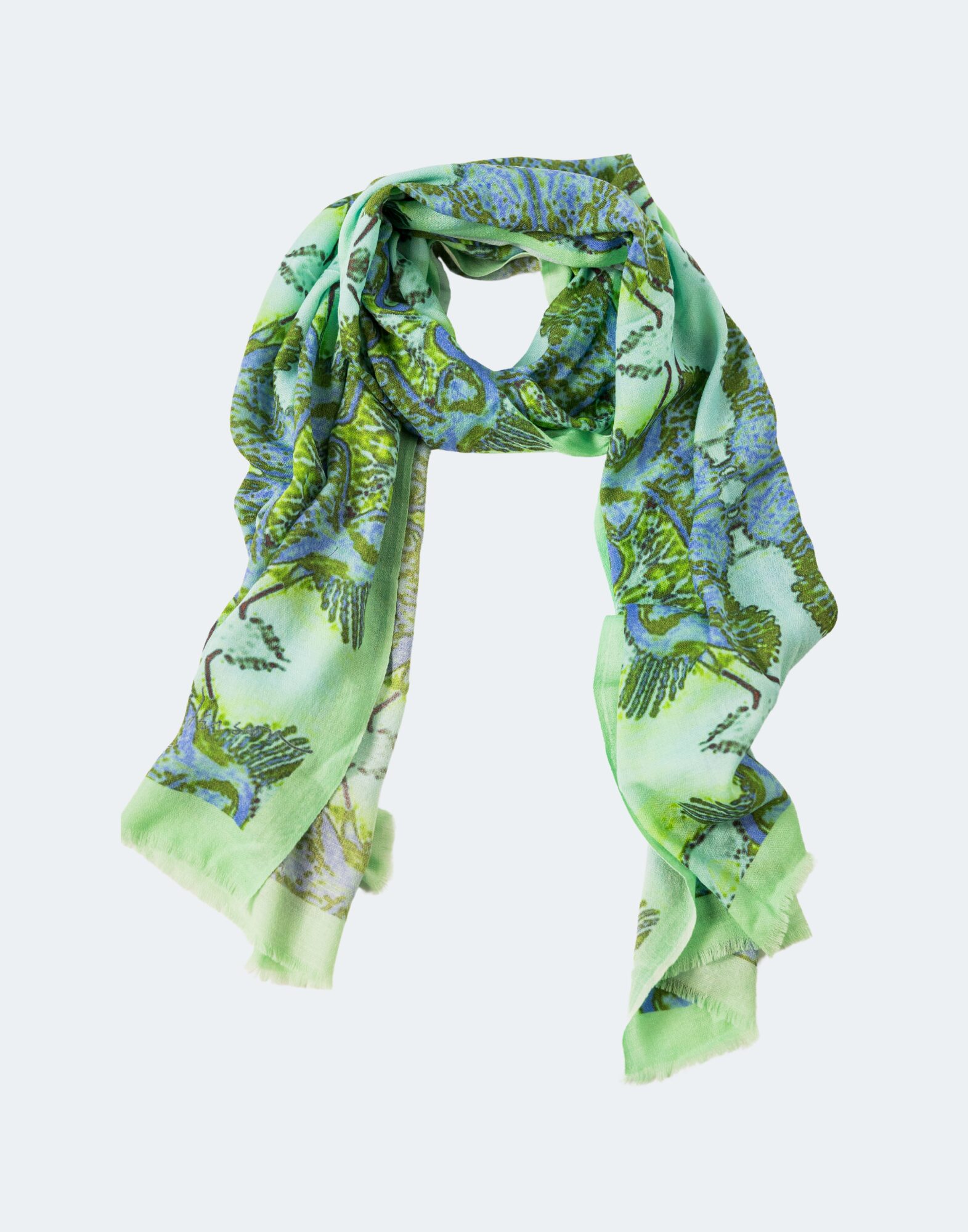 green and blue print scarf