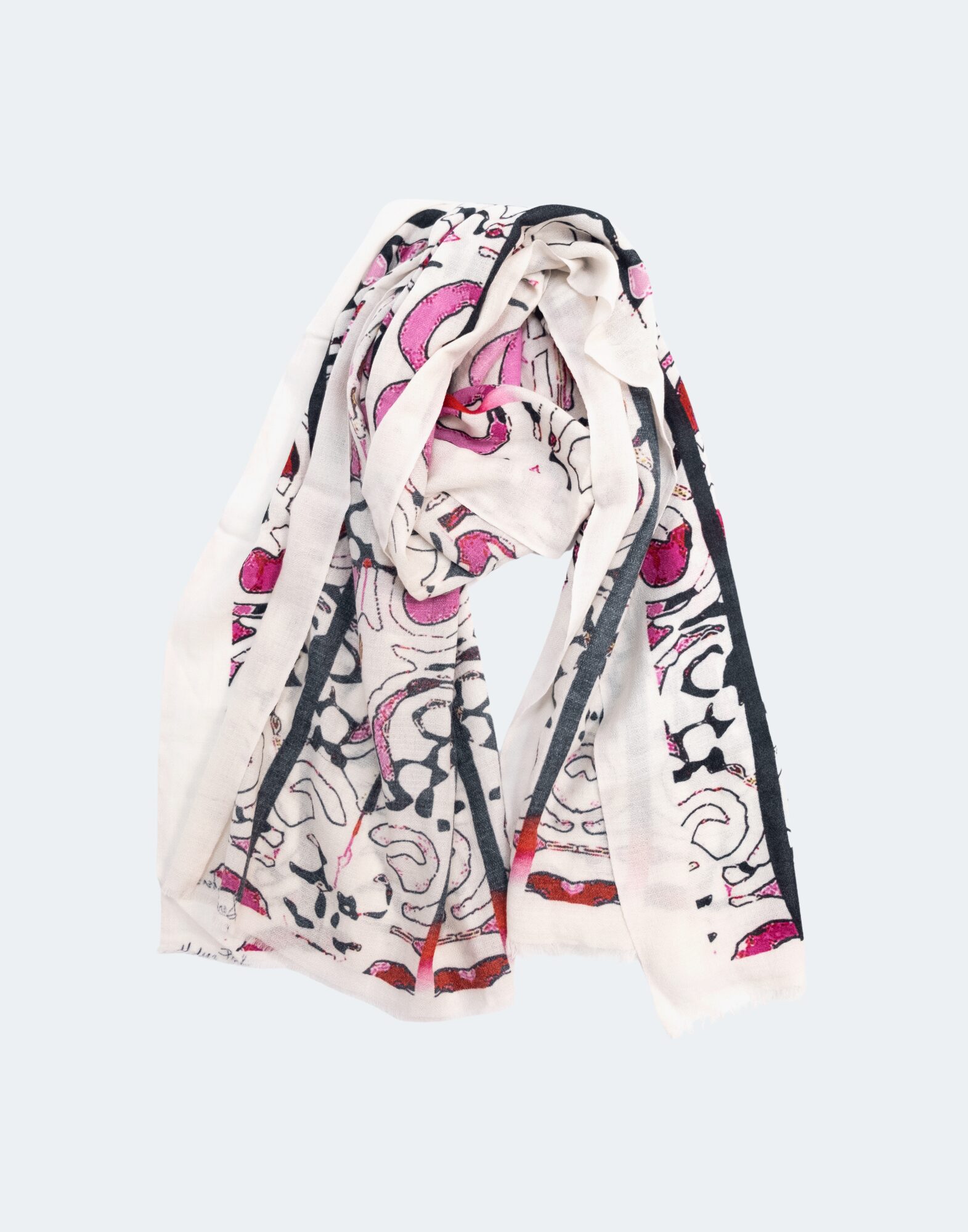 Pink, black, and white print Scarf