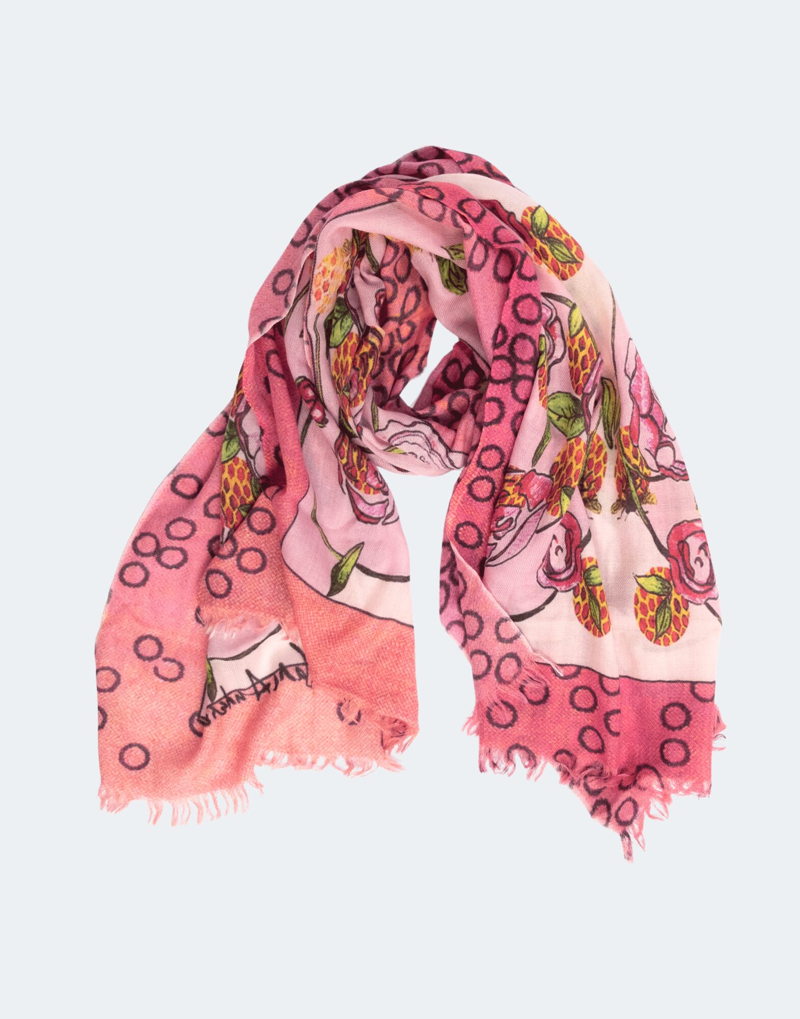 pink scarf with honey comb and roses