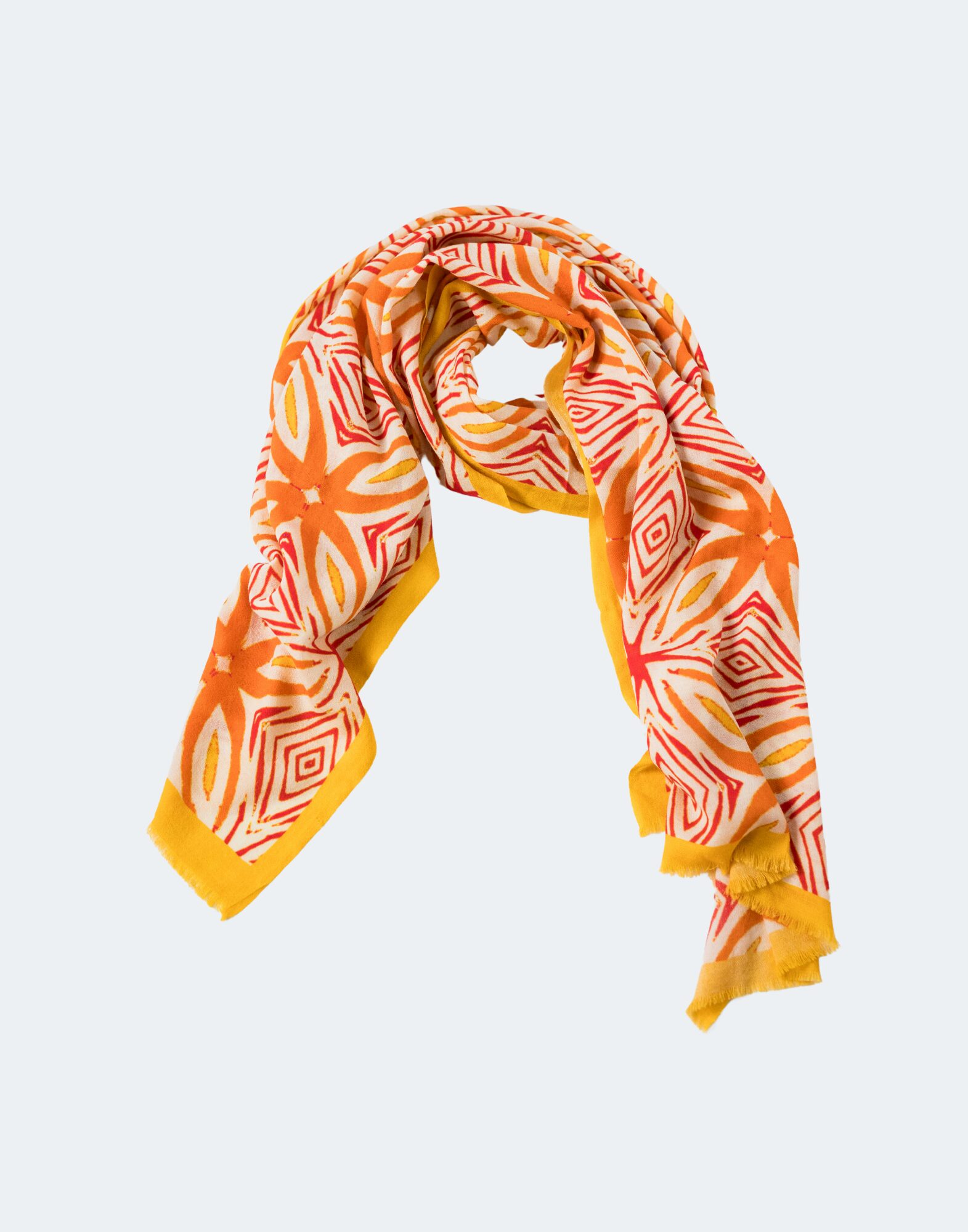patterned orange and other warm tones scarf