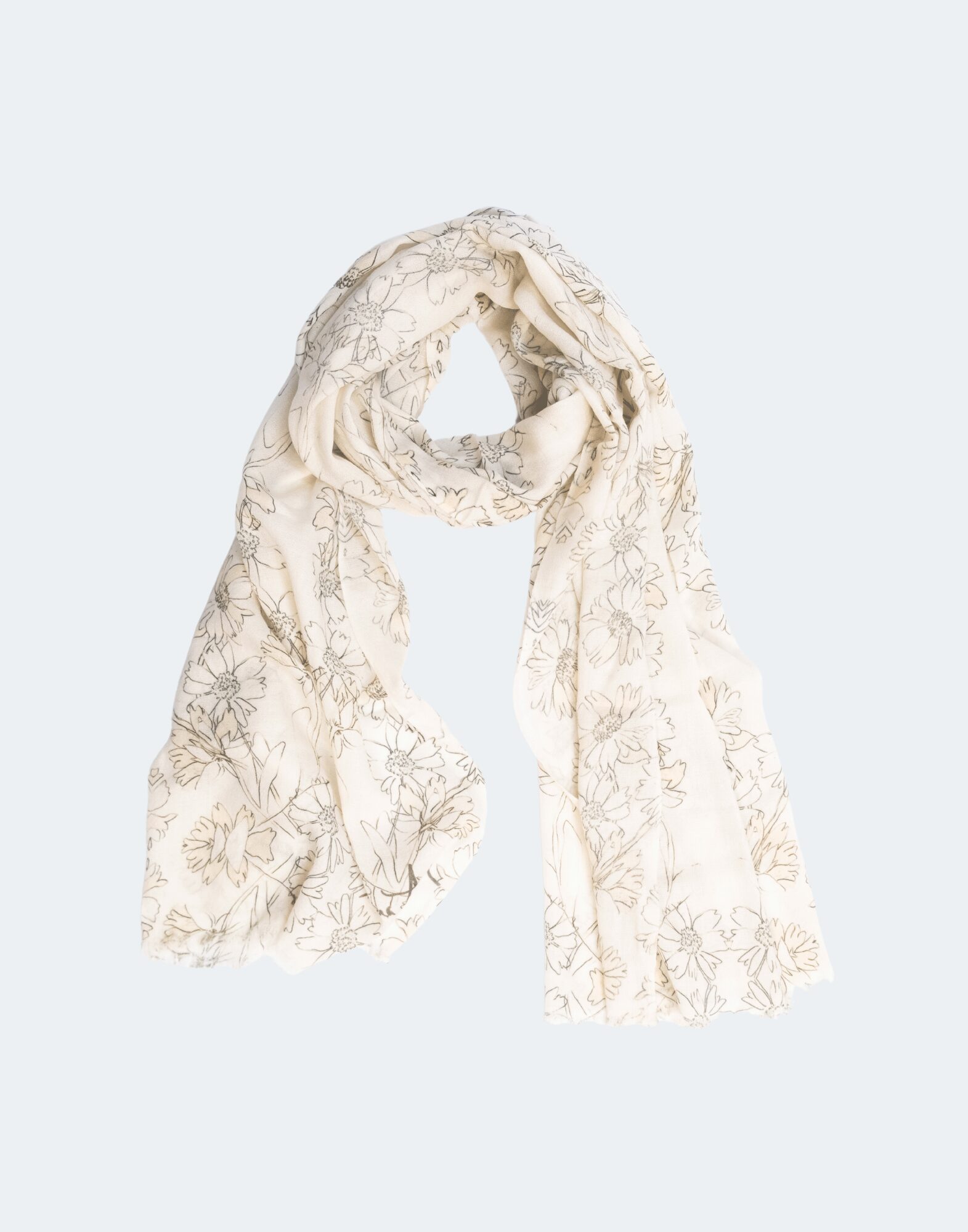 creamy white scarf with print of wildflowers