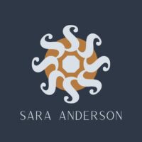 Spiral Sun Logo on Dark Blue BG for Sara Anderson Designs